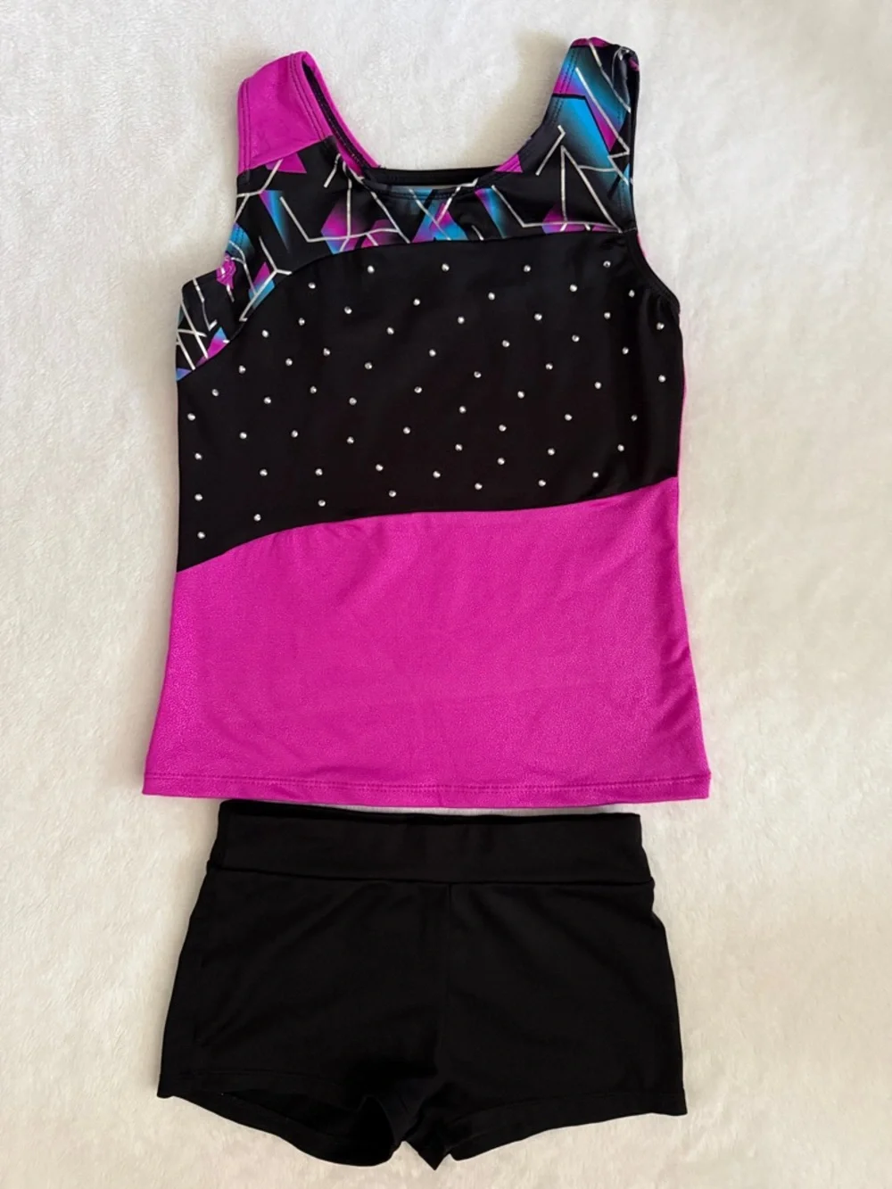 {Danskin} Freestyle | Rhinestone Gymnastics Tank Top & Shorts Set Black (S 6/6X)